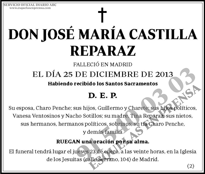 José María Castilla Reparaz | ESQUELAS ABC